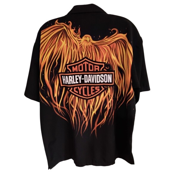 Men's Harley Davidson Button Down Flame Fire Black Button Down Size Medium - Picture 2 of 7
